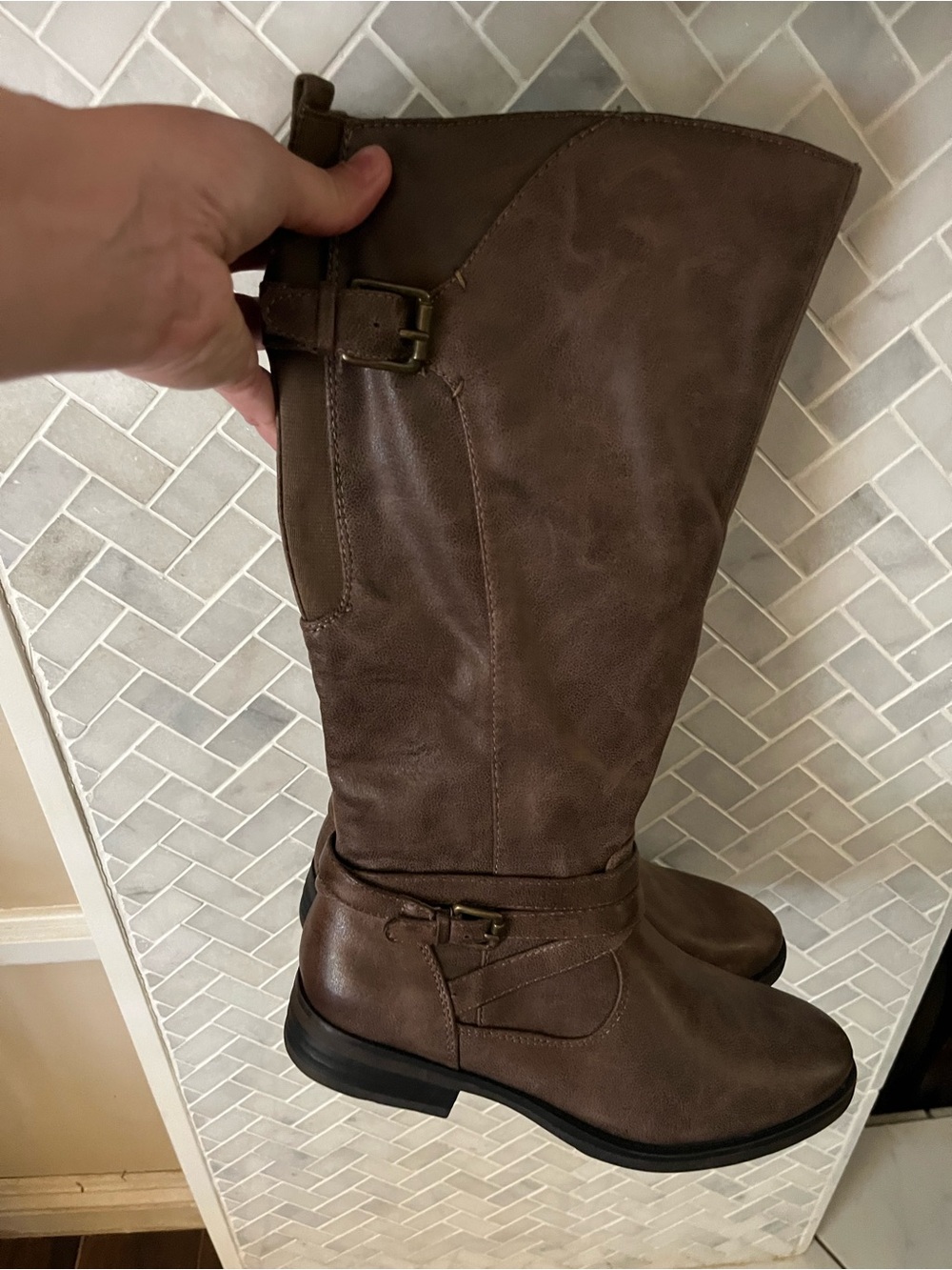 BareTraps Brown Tall Buckle Riding Boots